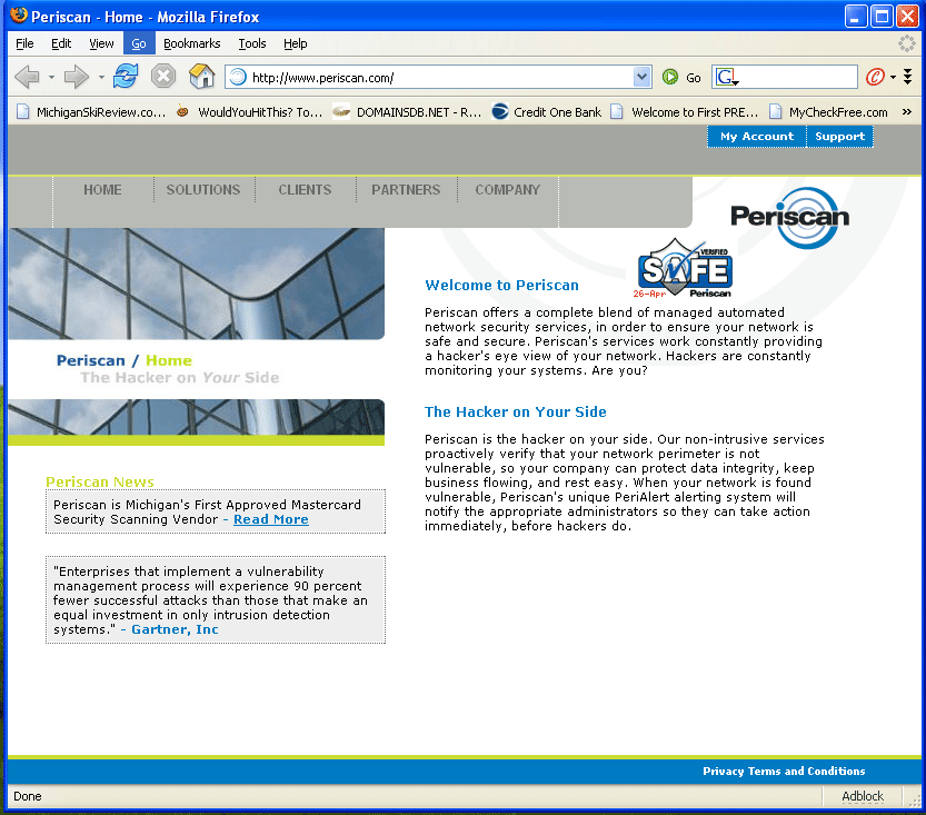 The original Periscan homepage, headlined The Hacker on Your Side